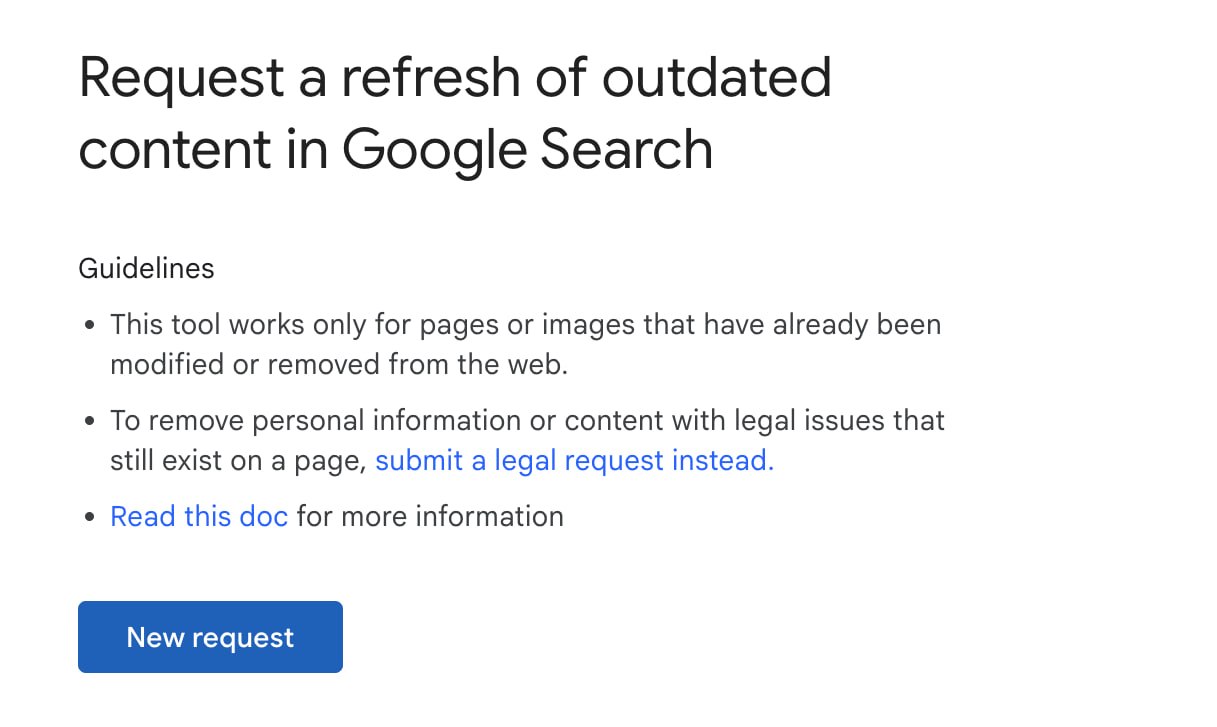 Google Outdated Content Tool homepage