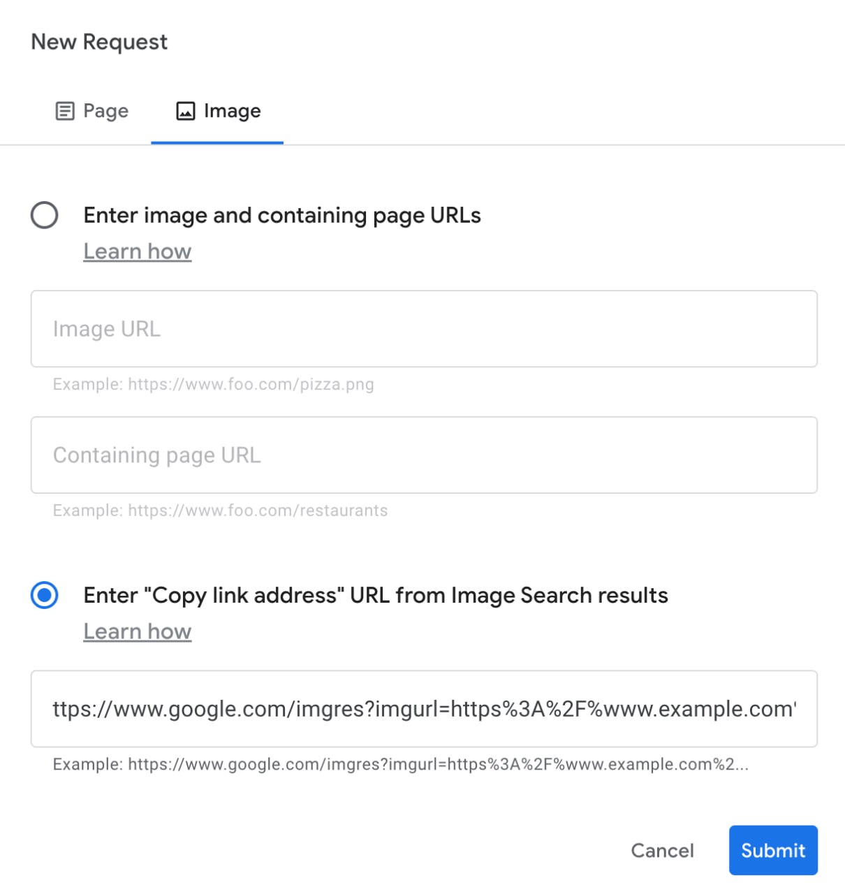 Paste image URL into the form